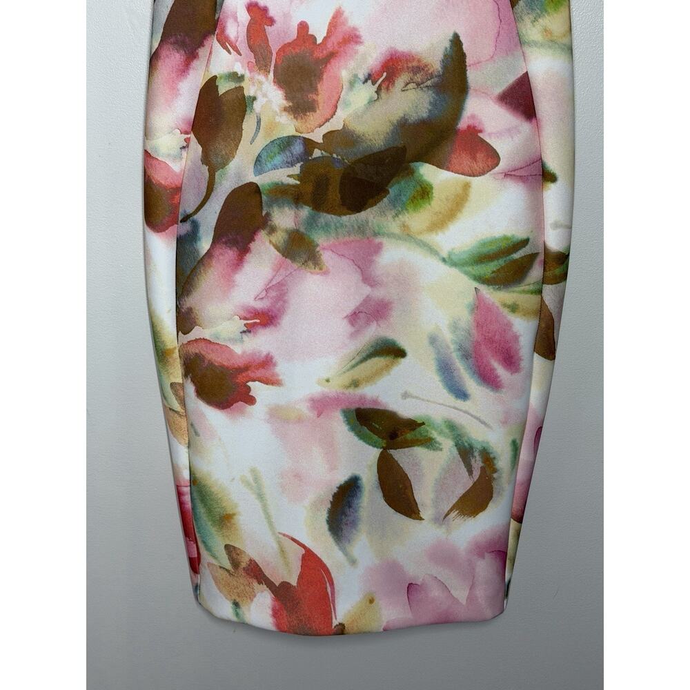 Calvin Klein Scuba Sheath Dress Size 2 Pink Floral Sleeveless Work Cocktail - Picture 3 of 12